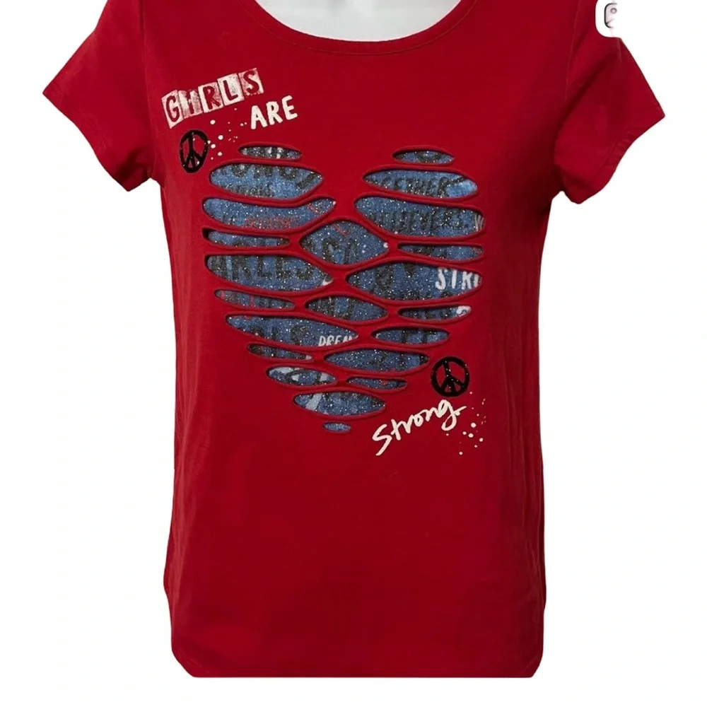 Justice stylish Girls Are Strong heart logo short sleeve top sz 12